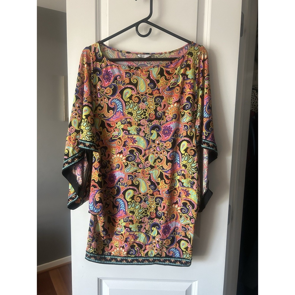 Trina Turk Colorful Paisley Dolman Kimono Sleeve Swim Cover Up Tunic Size Medium